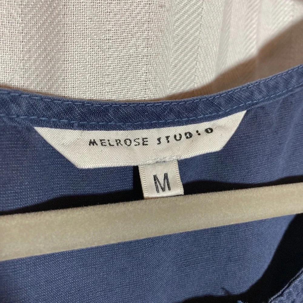 Melrose Studio Blue Tencel Linen Frog Button Empire Waist Maxi Dress Womens M